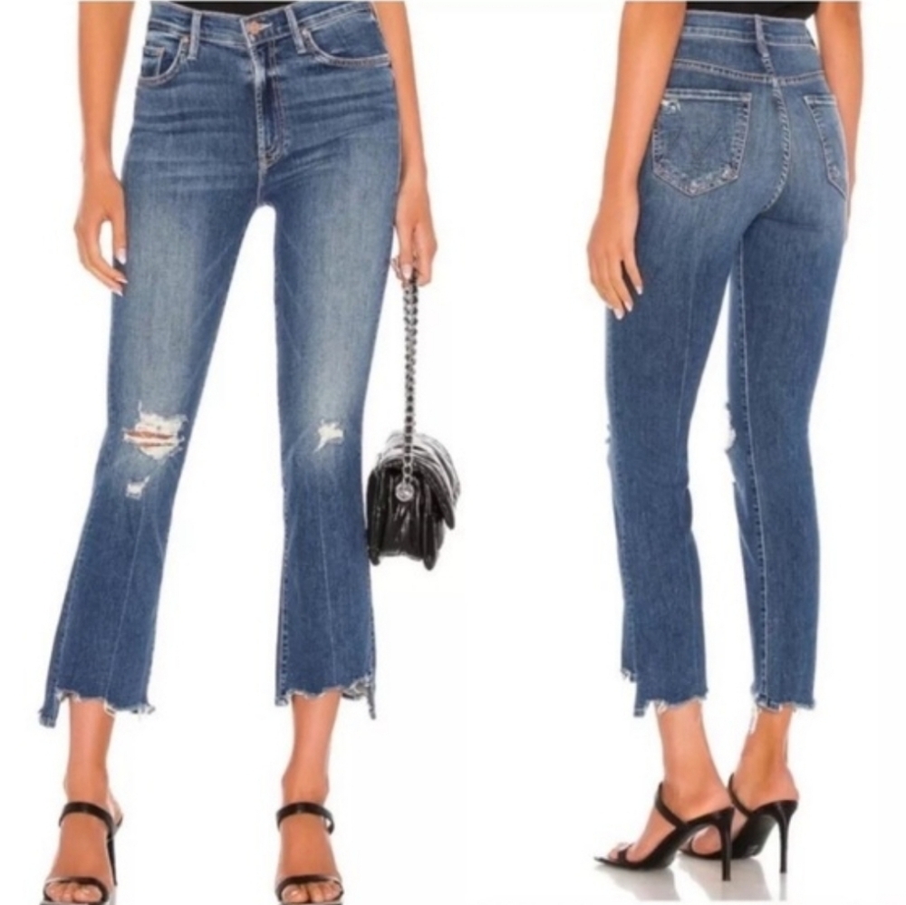 MOTHER The Insider Crop Step Chew Dancing on Coals Distressed Raw Hem Jeans 25